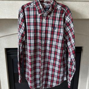 Boys holiday plaid button down shirt. Worn once